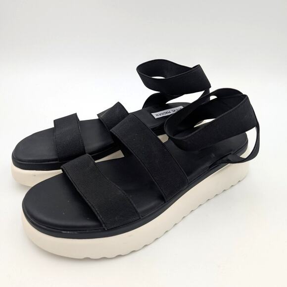 Steve Madden Adele Platform Flat Sandal Women's Ankle Strap Black Size US8M EU39 - Picture 1 of 10